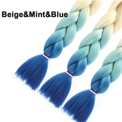62cm Synthetic Gradient Coloured Braiding Hair Extensions -Beige&Mint&Blue