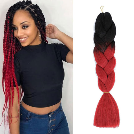 62cm Synthetic Gradient Coloured Braiding Hair Extensions - Black&Scarlet
