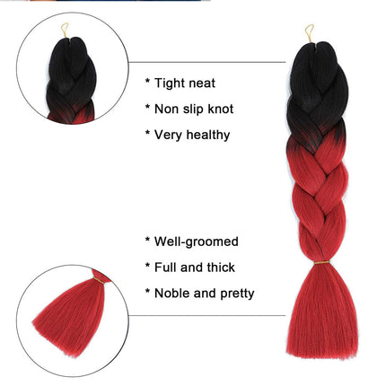 62cm Synthetic Gradient Coloured Braiding Hair Extensions - Black&Scarlet
