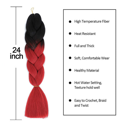 62cm Synthetic Gradient Coloured Braiding Hair Extensions - Black&Scarlet
