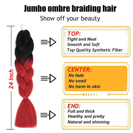 62cm Synthetic Gradient Coloured Braiding Hair Extensions - Black&Scarlet