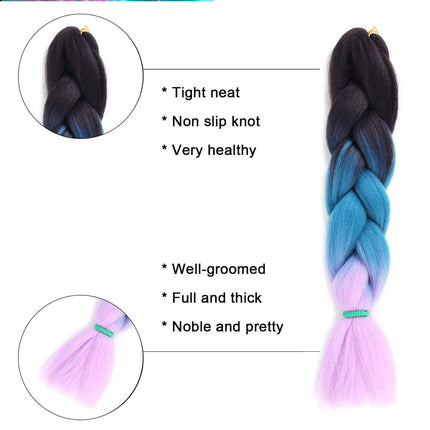 62cm Synthetic Gradient Coloured Braiding Hair Extensions - Dark Black&Lake Blue&Light Purple