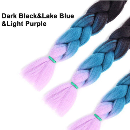 62cm Synthetic Gradient Coloured Braiding Hair Extensions - Dark Black&Lake Blue&Light Purple
