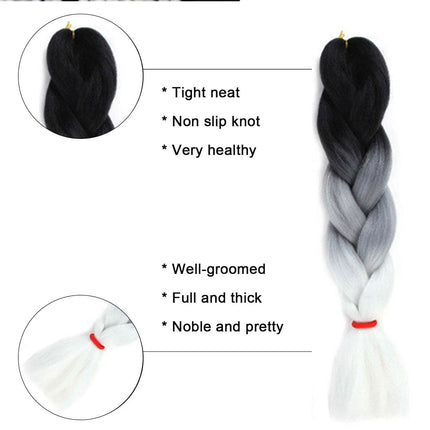 62cm Synthetic Gradient Coloured Braiding Hair Extensions -Black&Grey&White