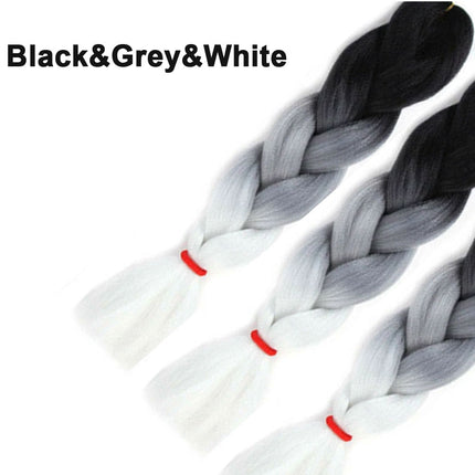 62cm Synthetic Gradient Coloured Braiding Hair Extensions -Black&Grey&White