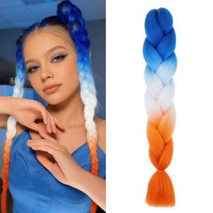 62cm Synthetic Gradient Coloured Braiding Hair Extensions - Blue&White&Orange