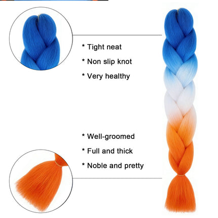 62cm Synthetic Gradient Coloured Braiding Hair Extensions - Blue&White&Orange