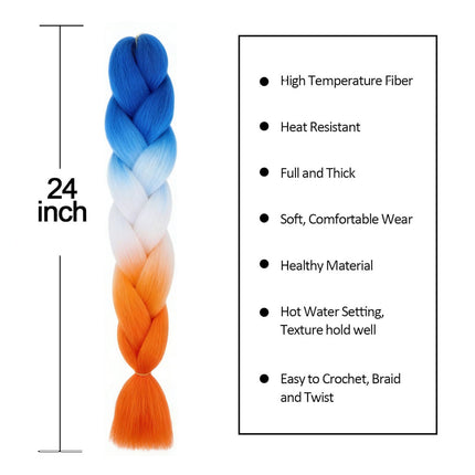 62cm Synthetic Gradient Coloured Braiding Hair Extensions - Blue&White&Orange
