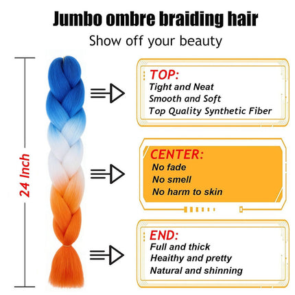 62cm Synthetic Gradient Coloured Braiding Hair Extensions - Blue&White&Orange