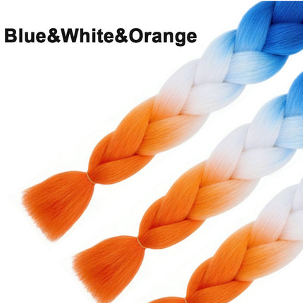 62cm Synthetic Gradient Coloured Braiding Hair Extensions - Blue&White&Orange