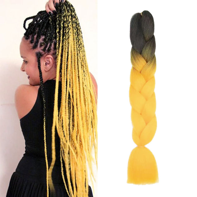 62cm Synthetic Gradient Coloured Braiding Hair Extensions - Black&Bumblebee