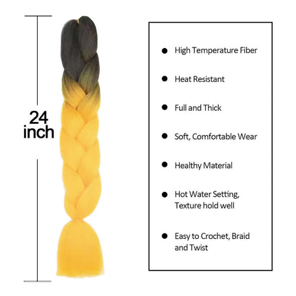 62cm Synthetic Gradient Coloured Braiding Hair Extensions - Black&Bumblebee