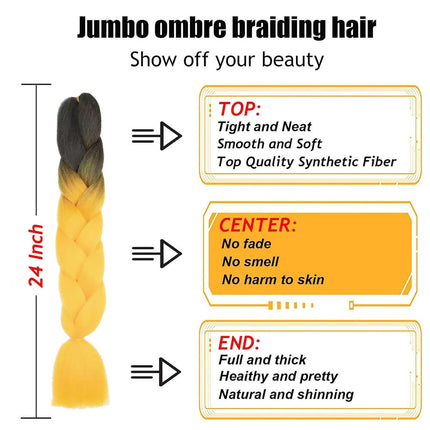 62cm Synthetic Gradient Coloured Braiding Hair Extensions - Black&Bumblebee