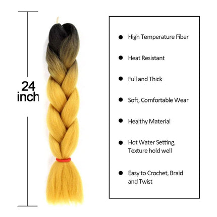 62cm Synthetic Gradient Coloured Braiding Hair Extensions - Black&Butter