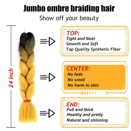 62cm Synthetic Gradient Coloured Braiding Hair Extensions - Black&Butter