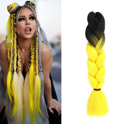 62cm Synthetic Gradient Coloured Braiding Hair Extensions - Black&Yellow