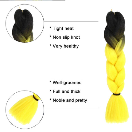 62cm Synthetic Gradient Coloured Braiding Hair Extensions - Black&Yellow