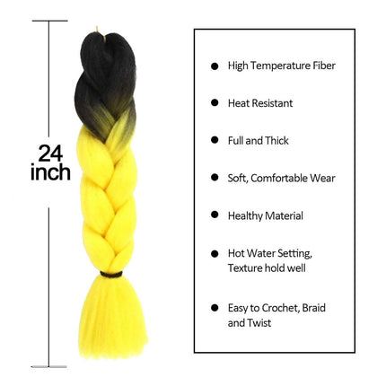 62cm Synthetic Gradient Coloured Braiding Hair Extensions - Black&Yellow