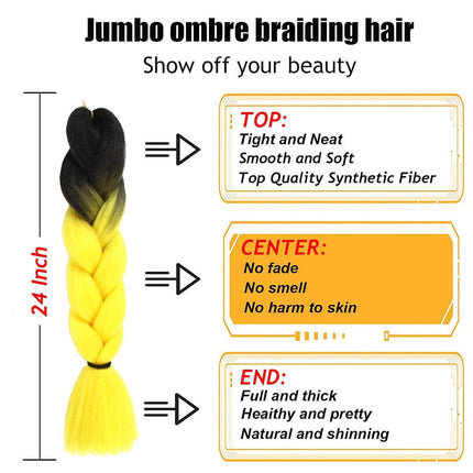 62cm Synthetic Gradient Coloured Braiding Hair Extensions - Black&Yellow