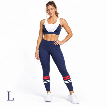Womens 2 Piece Gym Set Sports Bra High Waist Yoga Leggings Navy Workout Outfit