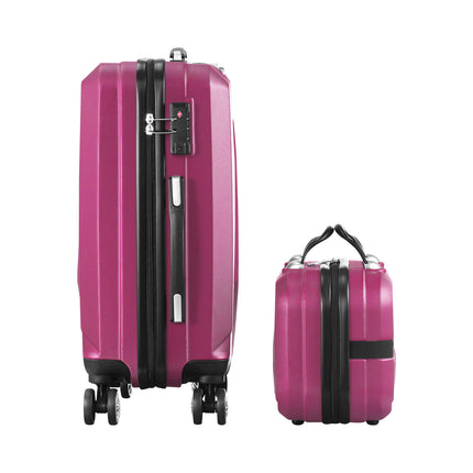 2PCS 20+12" Luggage Suitcase Trolley Set Travel TSA Lock Storage Hard Case Plum