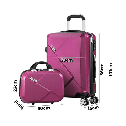 2PCS 20+12" Luggage Suitcase Trolley Set Travel TSA Lock Storage Hard Case Plum