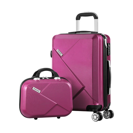 2PCS 20+12" Luggage Suitcase Trolley Set Travel TSA Lock Storage Hard Case Plum