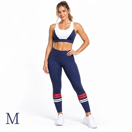 Womens 2 Piece Gym Set Sports Bra High Waist Yoga Leggings Navy Workout Outfit