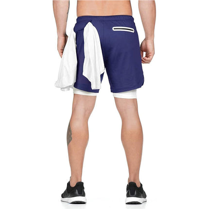 Men Running Shorts 2 in 1 Sports Jogging GYM Fitness Training Quick Dry Breathab Navy