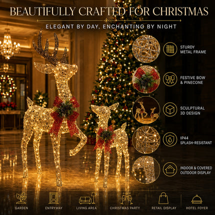 2-Piece Led Lighted Christmas Gold Prancing Reindeer Set Decoration
