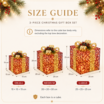 70 LED Christmas Set of 3 Lighted Gift Boxes Decorations Festive Red Pathway Decorative Boxes Christmas Tree Skirt Ornament for Garden,Holiday,Party Solar Waterproof Red Gift Boxes for Christmas