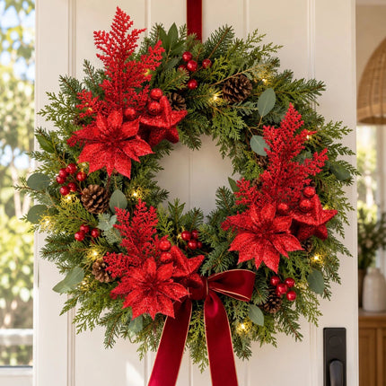 6Pcs Christmas Tree Branch Picks Artificial Poinsettia Floral Spray Xmas Wreath Red
