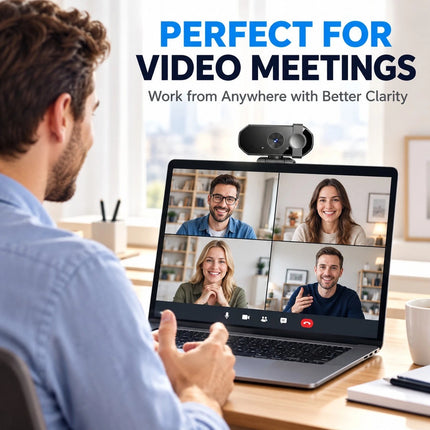 2K USB Webcam for PC Laptop Autofocus Camera Dual Mic Privacy Cover Video Calls