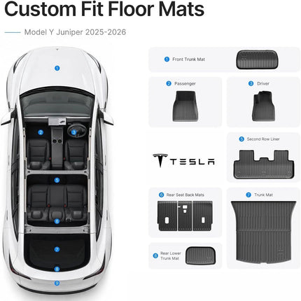 9Pcs TPE Floor 3D Mats for 2025 2026 2027 Tesla Model Y Juniper 5-Seater Mat