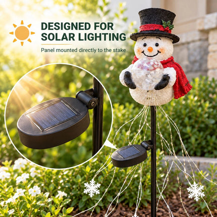 Snowman Magic Fountain with Cascading Stars Solar Garden Stake Christmas Decor
