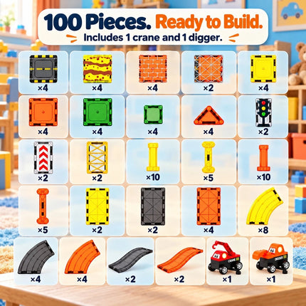 100 Pcs Magnetic Construction Track Tiles 3D Kids Education Toys Christmas Gift