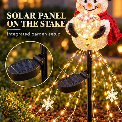 Snowman Magic Fountain with Cascading Stars Solar Garden Stake Christmas Decor