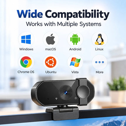 2K USB Webcam for PC Laptop Autofocus Camera Dual Mic Privacy Cover Video Calls