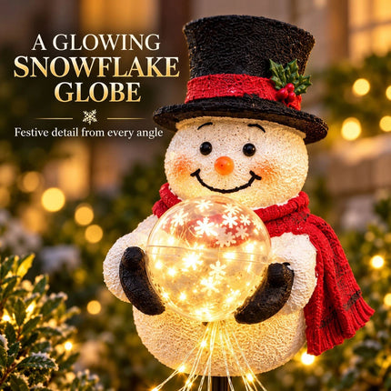 Snowman Magic Fountain with Cascading Stars Solar Garden Stake Christmas Decor