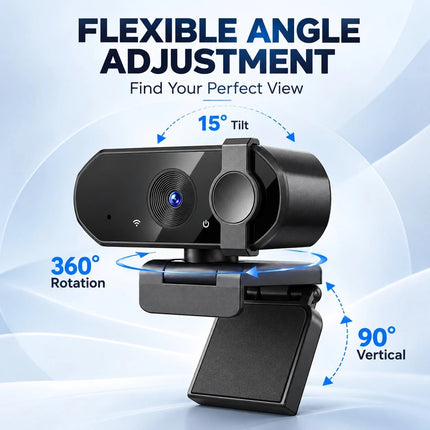 2K USB Webcam for PC Laptop Autofocus Camera Dual Mic Privacy Cover Video Calls