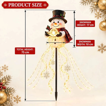 Snowman Magic Fountain with Cascading Stars Solar Garden Stake Christmas Decor