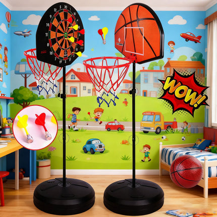 2 in 1 Kids Basketball Hoop Darts Dartboard Game Set Indoor Outdoor Sports Toys
