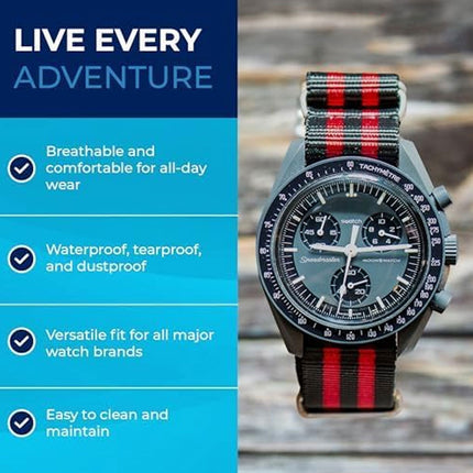 Breathable Watch Straps for NATO Style Wristwatches Band Black&Red