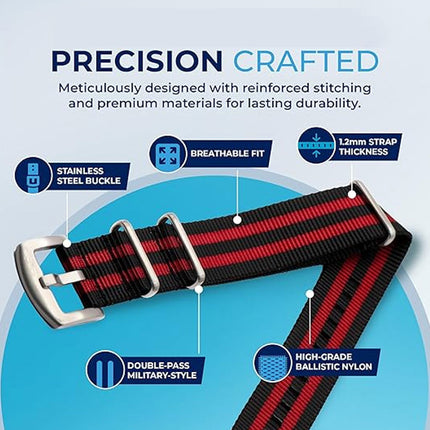 Breathable Watch Straps for NATO Style Wristwatches Band Black&Red