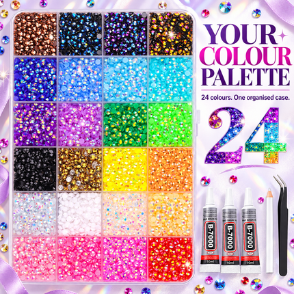 24 Colour Resin Rhinestones Kit 3mm Flatback Gems for Nail Art & DIY Crafts