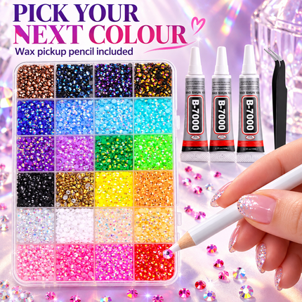 24 Colour Resin Rhinestones Kit 3mm Flatback Gems for Nail Art & DIY Crafts