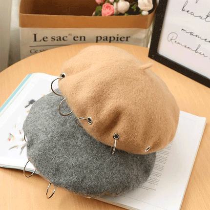 Unisex Beanie Lady Wool French Beret Hat Cap Winter Warm Iron Ring Design Rock Splendid&Co.