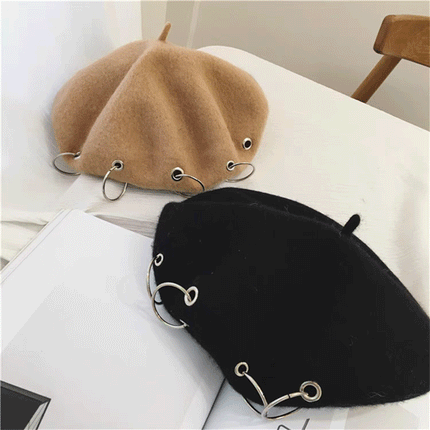 Unisex Beanie Lady Wool French Beret Hat Cap Winter Warm Iron Ring Design Rock Splendid&Co.