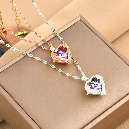 Women Necklace Chain Gold Diamond Love Jewelry Gift Romantic For Her Silver