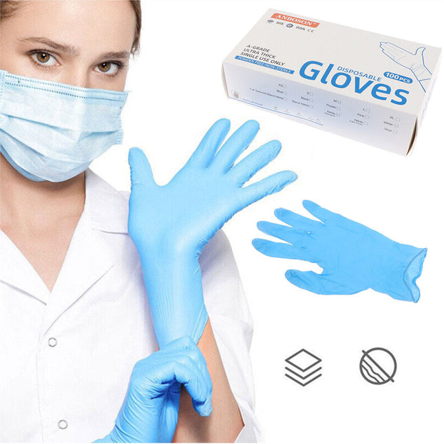 100Pcs Thick Disposable Nitrile Gloves Glove Rubber Powder Free Industry Blue